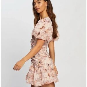 MISSGUIDED Mini Dress Size 0 Pink NWT Floral Coquette Flirty Puff Sleeve Frill